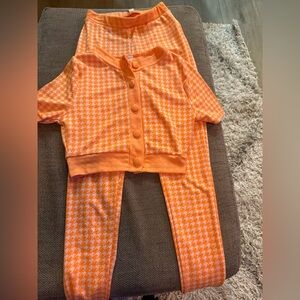 Orange Houndstooth pants set
